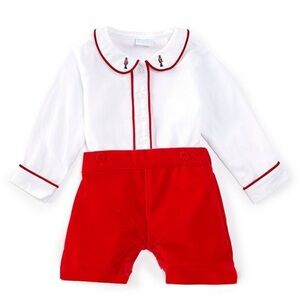 NWT Edgehill Collection Beau Peter Solider Embroidery Shirt & Velvet Shorts Set